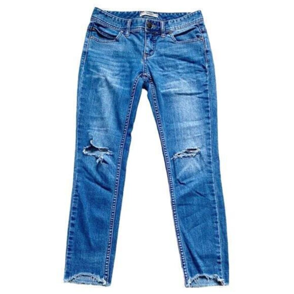 Free People 8" Mid Rise Raw Hem Distressed Skinny Ankle Jeans size 25 - Picture 2 of 6